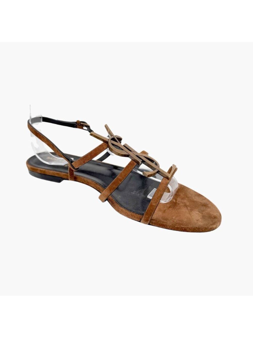 Saint Laurent Cassandra YSL Palm Tree Brown Suede Flat Sandals Size 40 US 10 - Picture 12 of 14